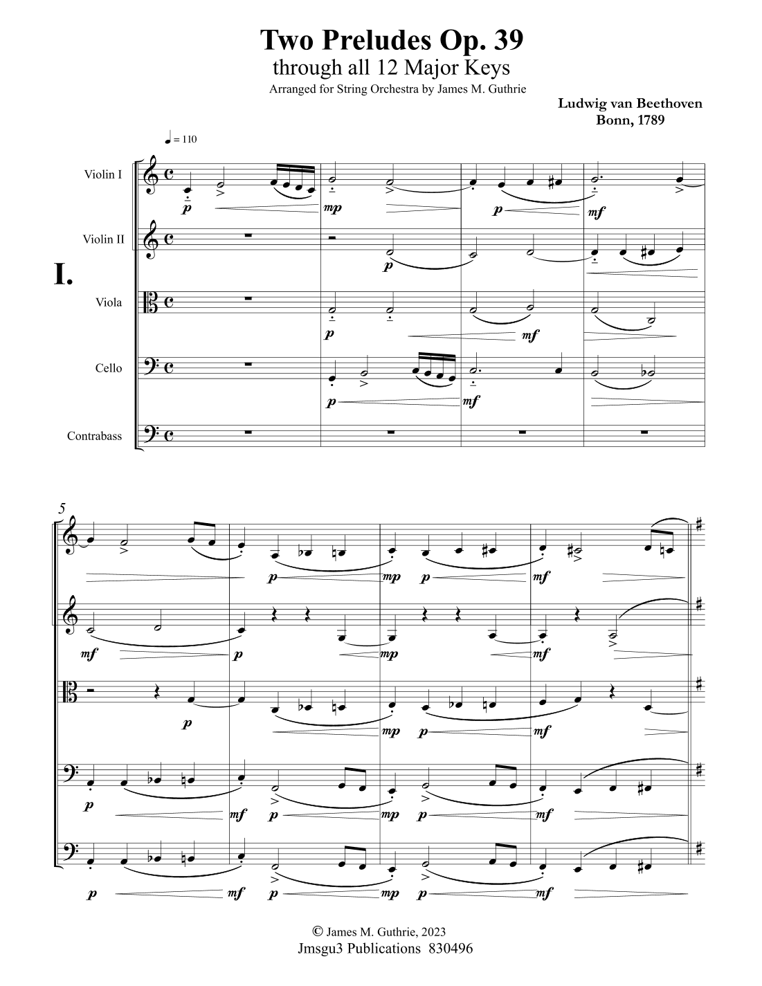 Beethoven: Two Preludes Op. 39 for String Orchestra - Score Only (arr. James M. Guthrie, ASCAP)
