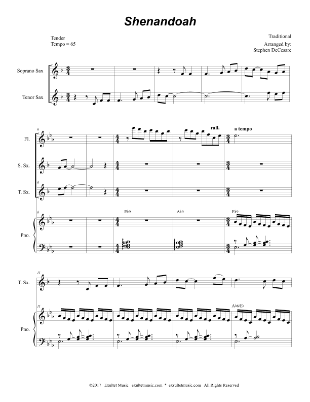 Shenandoah (Duet for Soprano and Tenor Saxophone) (arr. Stephen DeCesare)