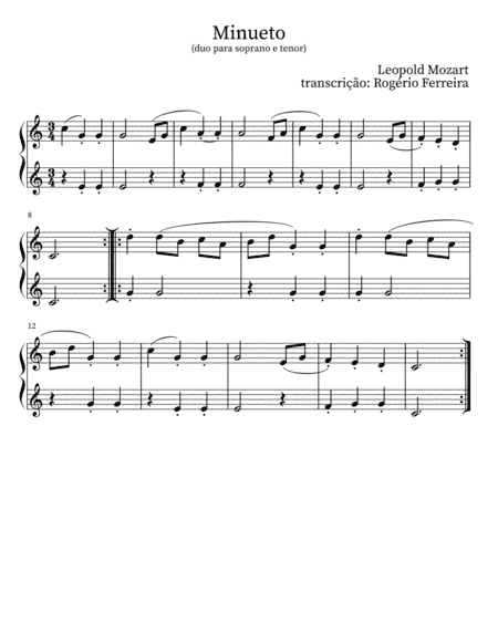 Minuet, by Leopold Mozart - soprano and tenor recorder (arr. Rogerio Ferreira)