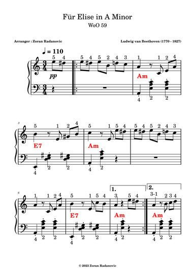Für Elise in A Minor - for accordion beginner (arr. Zoran Radanovic)