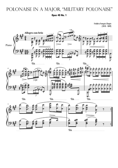 POLONAISE in A Major Op. 40 No. 1 (CHOPIN) with note names (arr. Published Harmony Valarie)