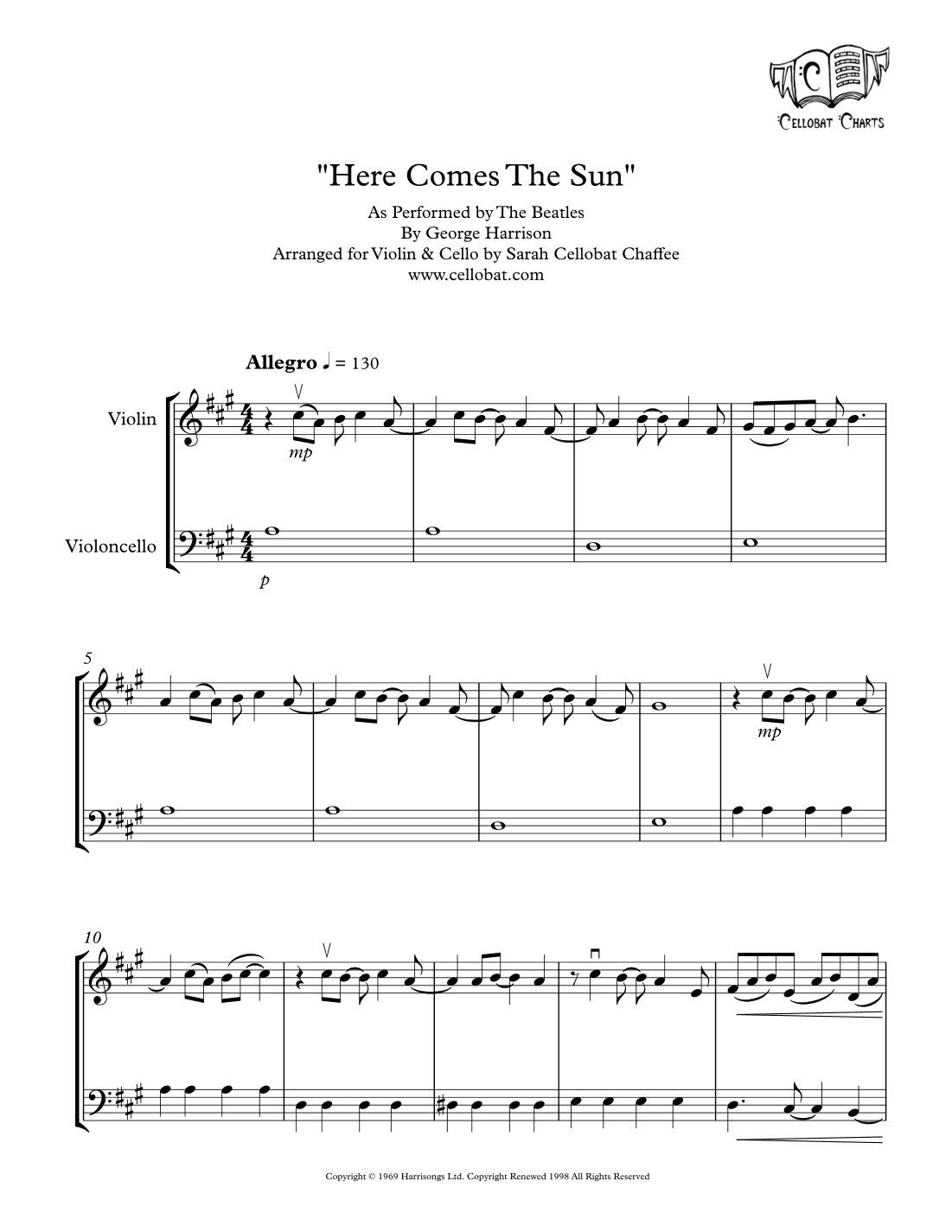 Here Comes The Sun (arr. Sarah Cellobat Chaffee)