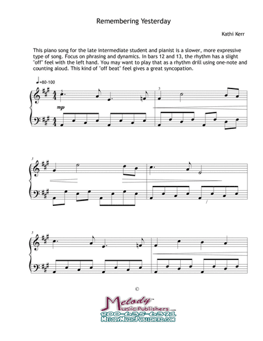 Piano solo late intermediate - Remembering Yesterday