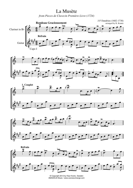 La musete for clarinet in Bb and guitar (arr. Amadeus Music)