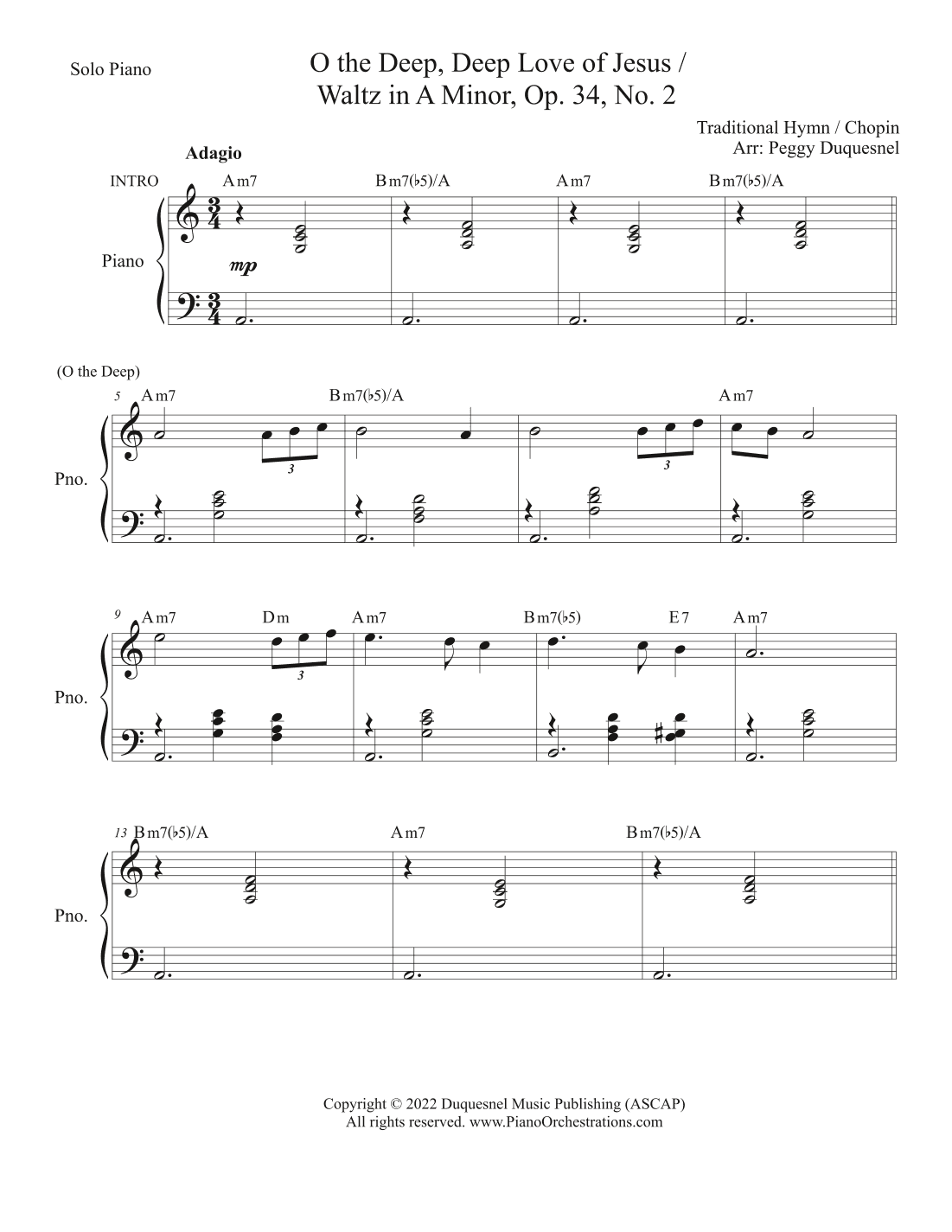 O The Deep, Deep Love of Jesus / Waltz in A minor, Op. 34. No. 2 (Solo Piano) (arr. Peggy Duquesnel)