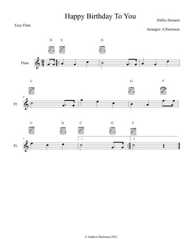 Happy Birthday To You for  Easy Flute (arr. Andrew Pattinson)