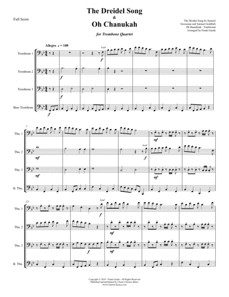 The Dreidel Song and Oh Chanukah for Trombone Quartet (arr. Frank Gazda)