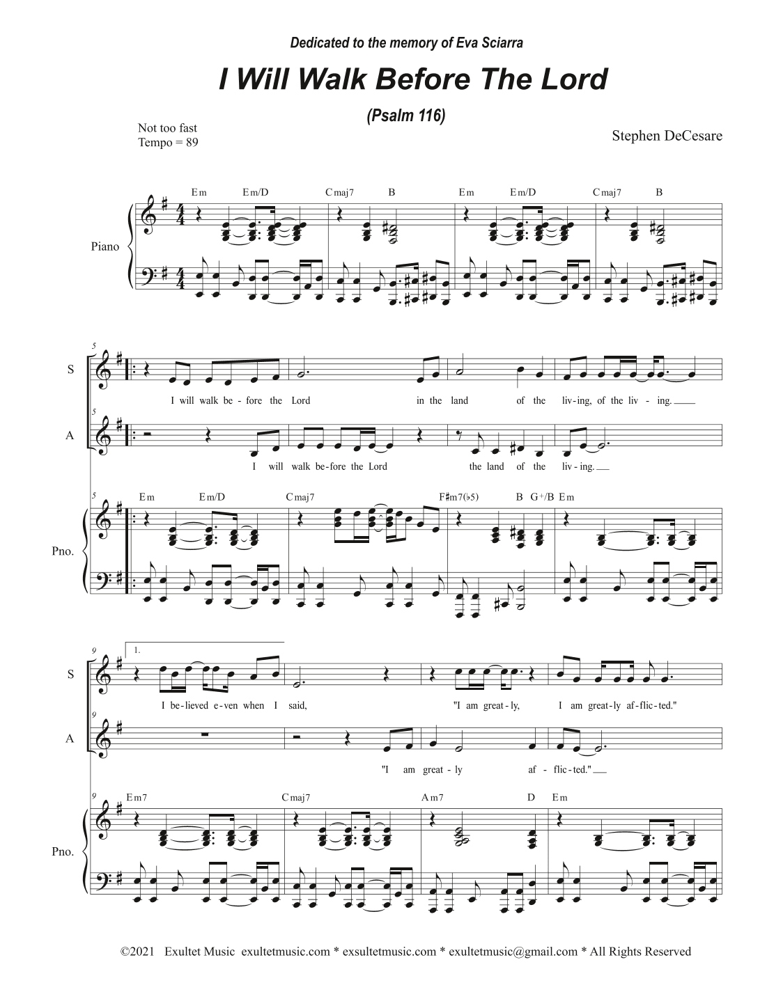 I Will Walk Before The Lord (Psalm 116) (2-part choir - (SA)