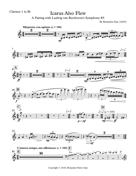 Icarus Also Flew: A Pairing with Beethoven's Symphony #5 - Clarinet 1 in Bb