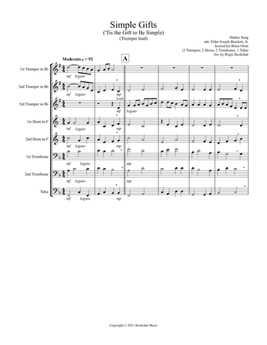 Simple Gifts ('Tis the Gift to Be Simple) (F) (Brass Octet - 3 Trp, 2 Hrn, 2 Trb, 1 Tuba) (Trumpet l (arr. Regis Bookshar)