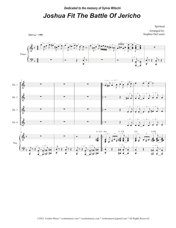 Joshua Fit The Battle of Jericho (French Horn Quartet) (arr. Stephen DeCesare)