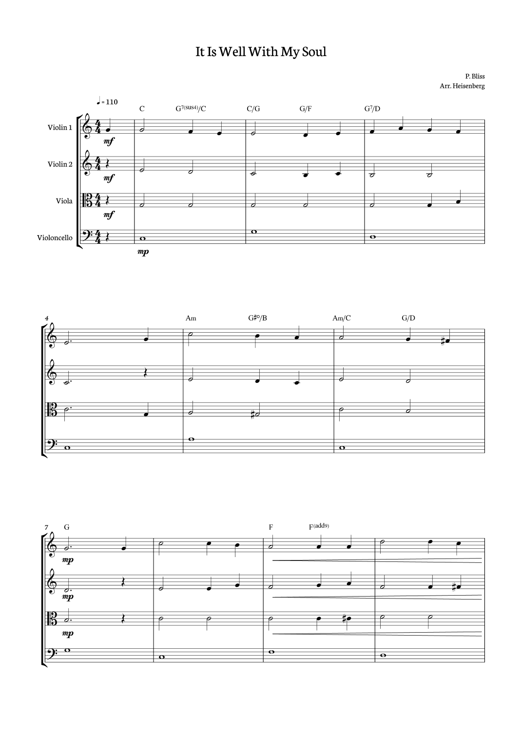 It Is Well With My Soul - P. Bliss for String Quartet (arr. Heisenberg)