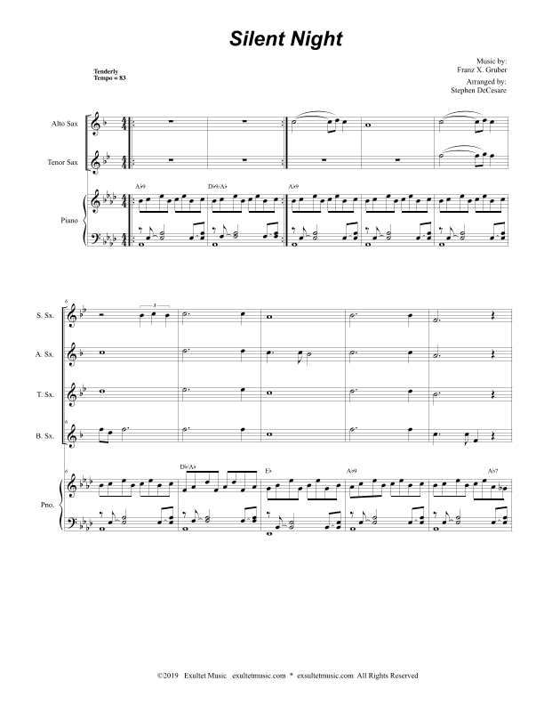 Silent Night (Saxophone Quartet and Piano) (arr. Stephen DeCesare)