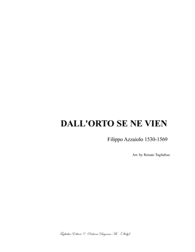 DALL'ORTO SE NE VIEN - Azzaiolo F. - For SATB Choir (arr. Renato Tagliabue)