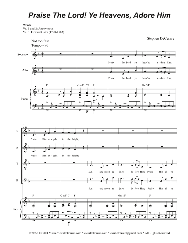 Praise The Lord! Ye Heavens, Adore Him (Vocal Quartet - (SATB)