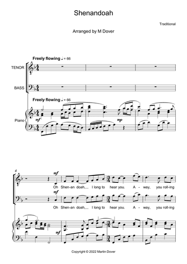 Shenandoah (Oh Shenandoah) - Two Part Choir - TB - Lower voices (arr. Martin Dover)