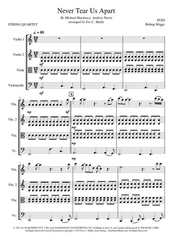 Never Tear Us Apart (arr. Eve C. Mailly - Zene Strings)