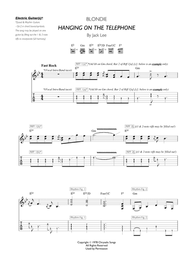 Hanging On The Telephone (arr. Alpin Smart (Transcription for Voice and Guitar)[TAB])