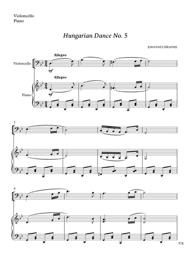 Hungarian Dance No. 5 for Cello and Piano (arr. Cássio Silva Chaves)