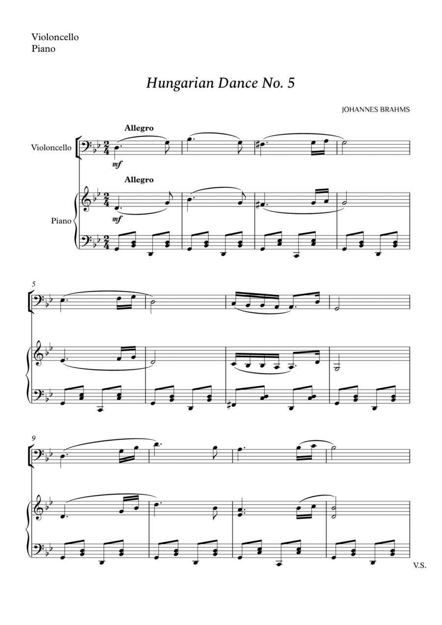Hungarian Dance No. 5 for Cello and Piano (arr. Cássio Silva Chaves)