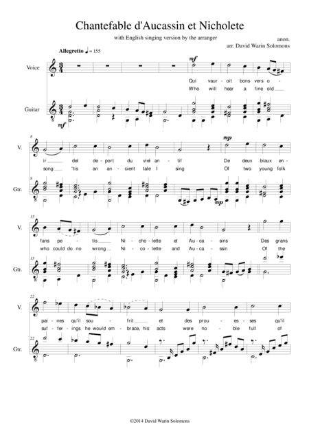 Chantefable of Aucassin and Nicolette for voice and guitar (arr. David Warin Solomons)