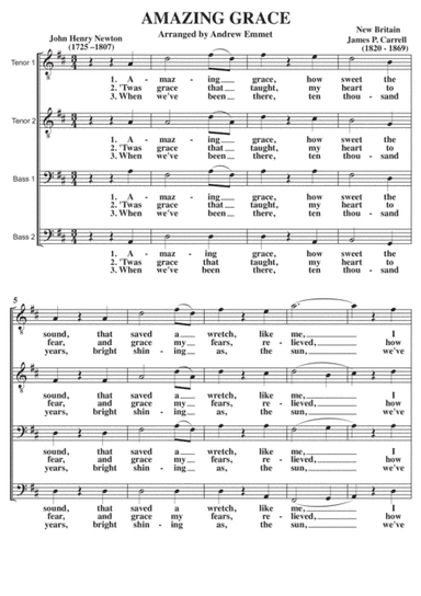 Amazing Grace A Cappella TTBB (arr. Andrew Emmet)