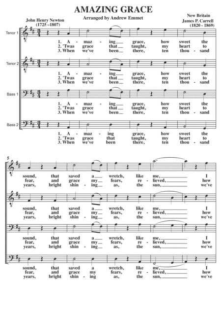 Amazing Grace A Cappella TTBB (arr. Andrew Emmet)