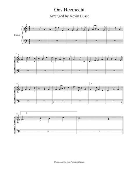 Ons Heemecht - Piano (arr. Kevin Busse)