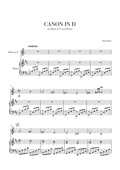 Canon in D for Horn in F and Piano (arr. Cadenza Editions)