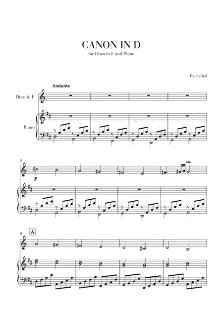 Canon in D for Horn in F and Piano (arr. Cadenza Editions)