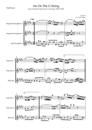 Air On The G String (J.S. Bach) for Saxophone Trio (arr. Fabio Britto)