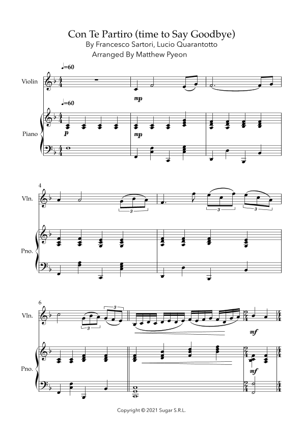 Con Te Partiro (time To Say Goodbye) (arr. Matthew pyeon)