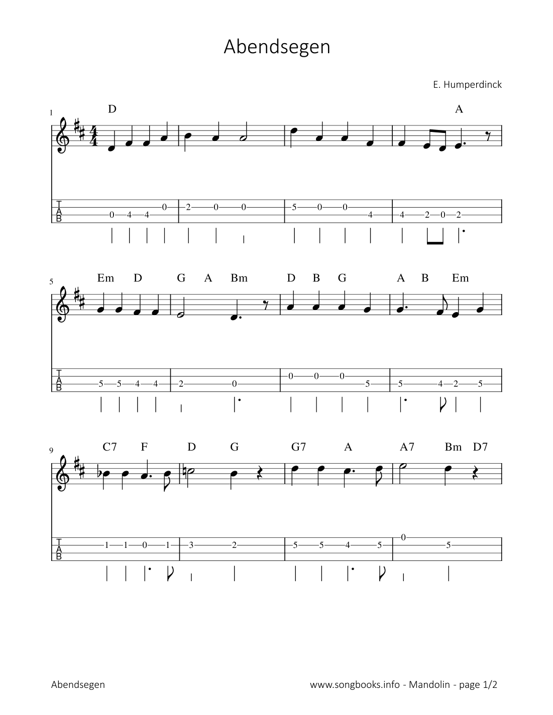 Abendsegen - E. Humperdinck (arr. songbooks.info)