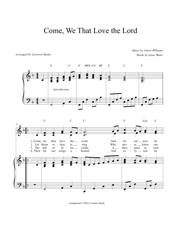 Come, We That Love the Lord (arr. Leonora Hardy)