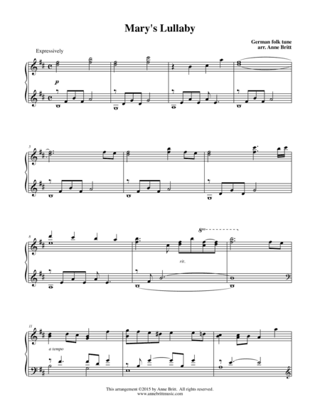 Mary's Lullaby (piano solo) (arr. Anne Britt)