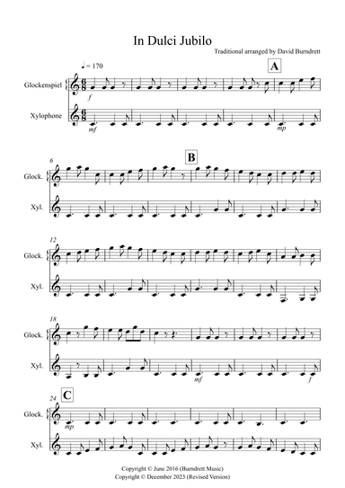 In Dulci Jubilo for Glockenspiel and Xylophone Duet (arr. David Burndrett)