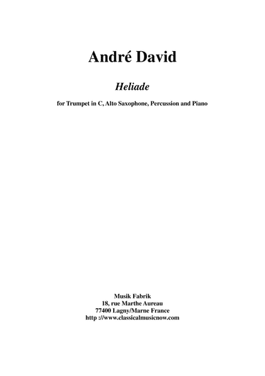 André David: Héliade for C trumpet, alto saxophone, piano and percussion