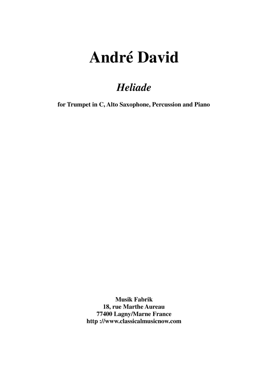 André David: Héliade for C trumpet, alto saxophone, piano and percussion