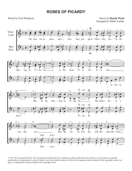 ROSES OF PICARDY (arr. Walter Latzko)