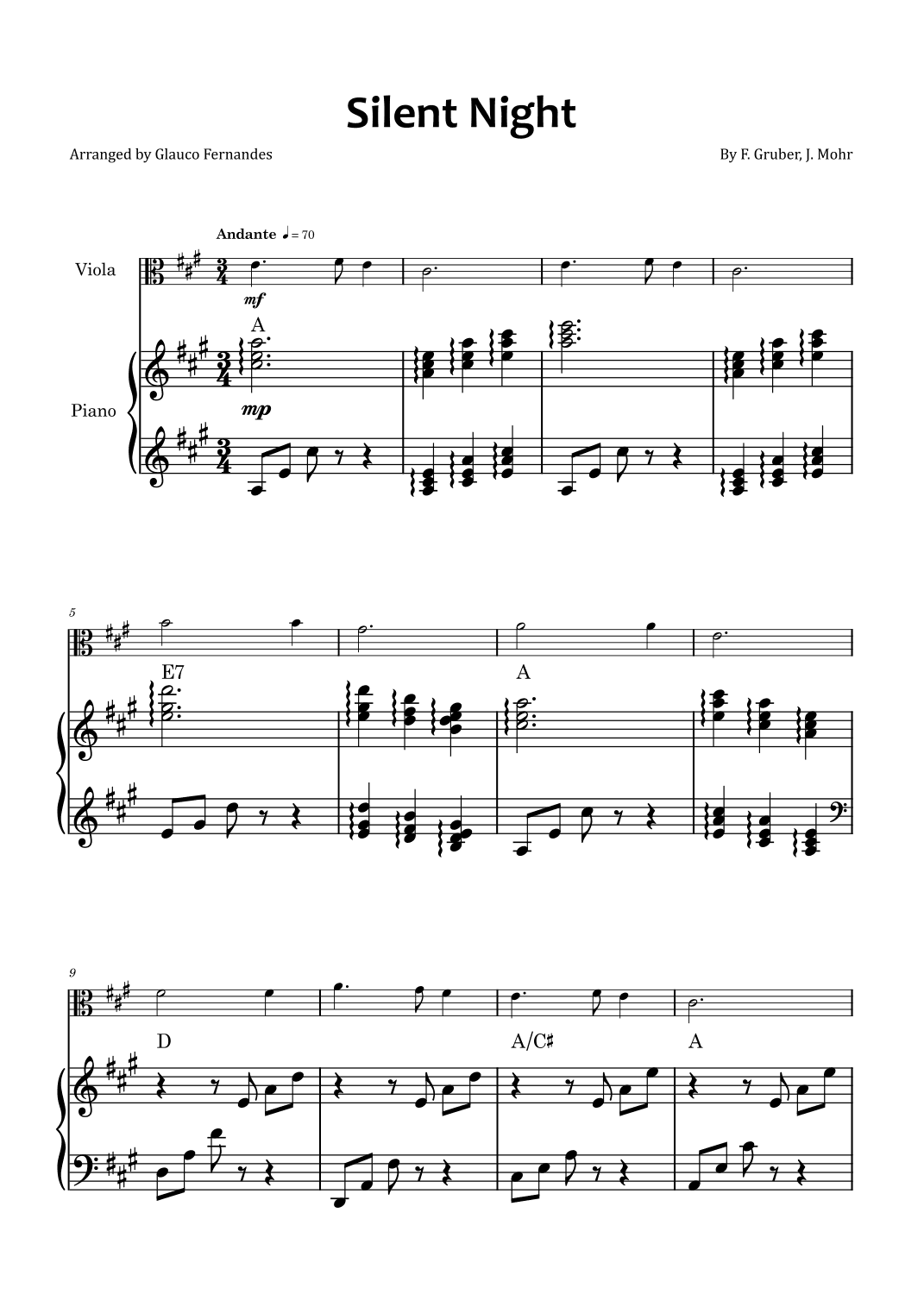 Silent Night - Viola and piano with chord symbols (arr. Glauco Fernandes)