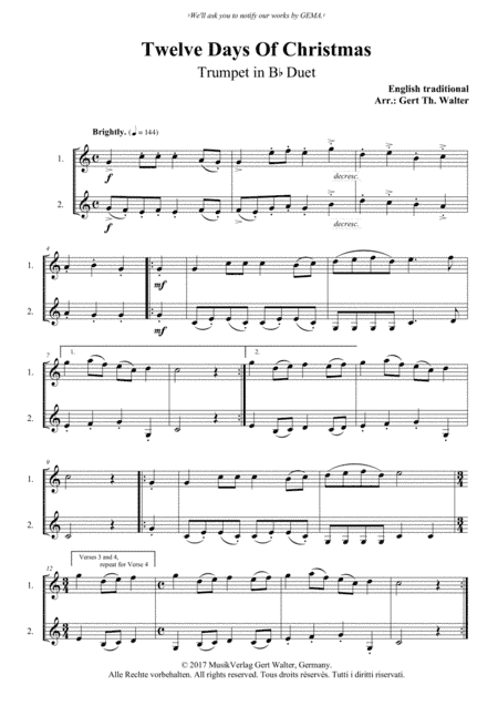Twelve Days Of Christmas (arr. Gert Th. Walter)