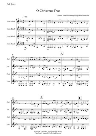 O Christmas Tree for Horn Quartet (arr. David Burndrett)