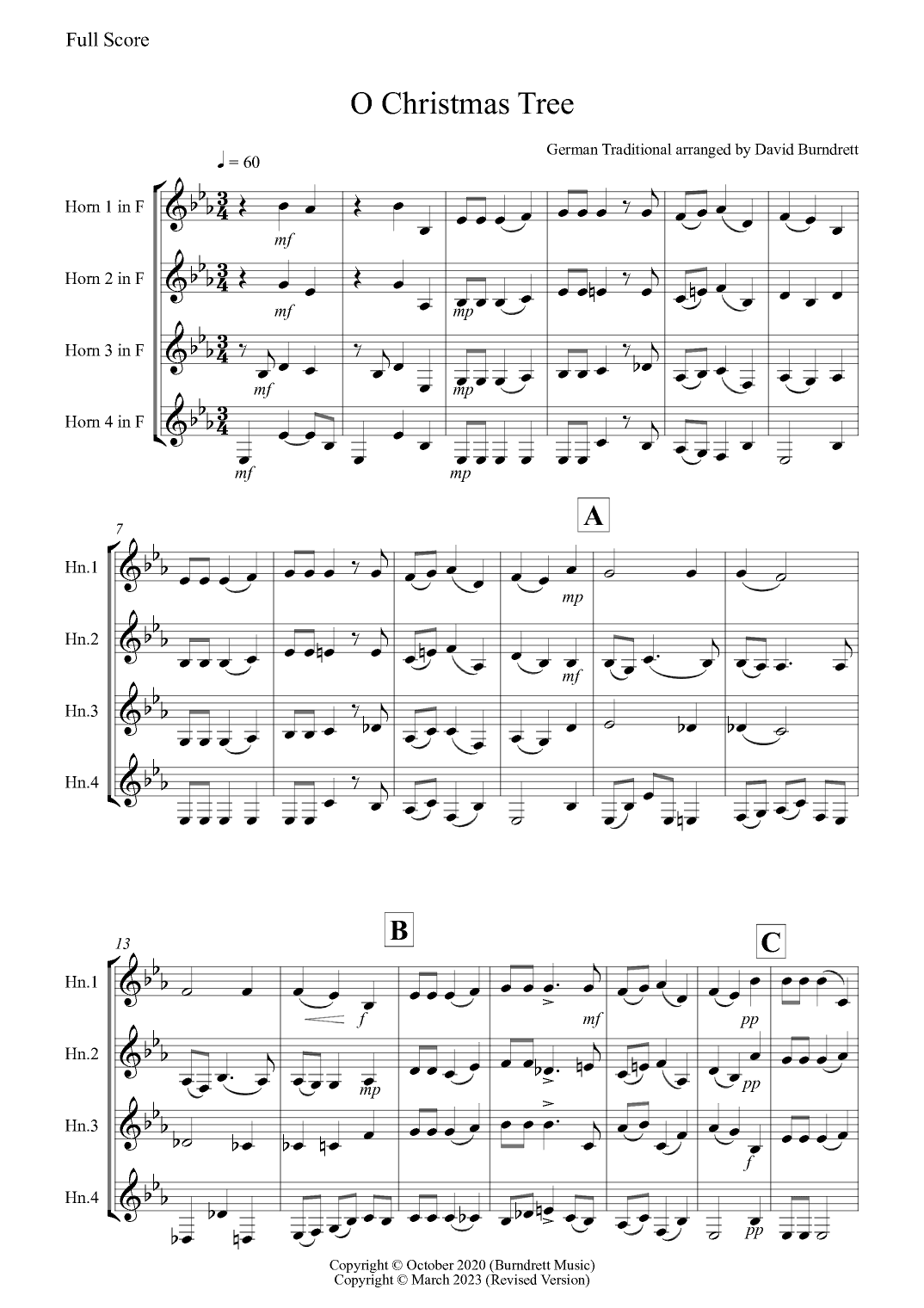 O Christmas Tree for Horn Quartet (arr. David Burndrett)