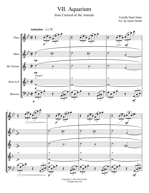 Aquarium (Saint-Saens) for Woodwind Quintet (arr. James Smith)