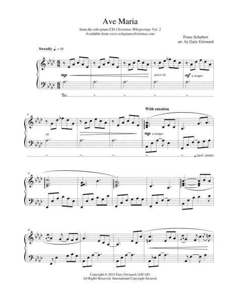 "Ave Maria" (Schubert Version) (arr. Gary Girouard)