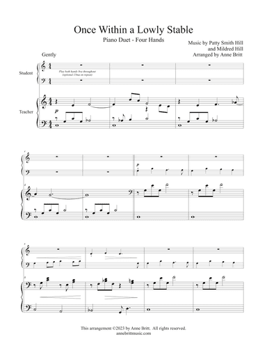 Once Within a Lowly Stable (elementary student/teacher piano duet) (arr. Anne Britt)