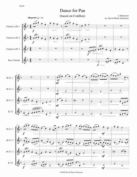 Dance for Pan (based on Cotillon) for clarinet quartet (3 B flats and 1 Bass) (arr. David Warin Solomons)
