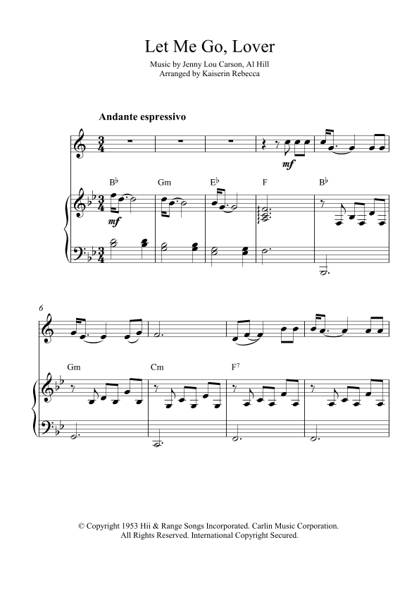 Let Me Go, Lover! (arr. Kaiserin Rebecca)