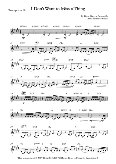 I Don't Want To Miss A Thing (arr. Fernando Britto)