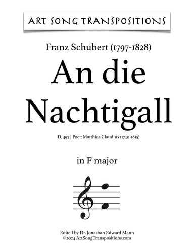 SCHUBERT: An die Nachtigall, D. 497 (transposed to F major) (arr. ArtSongTranspositions.com)